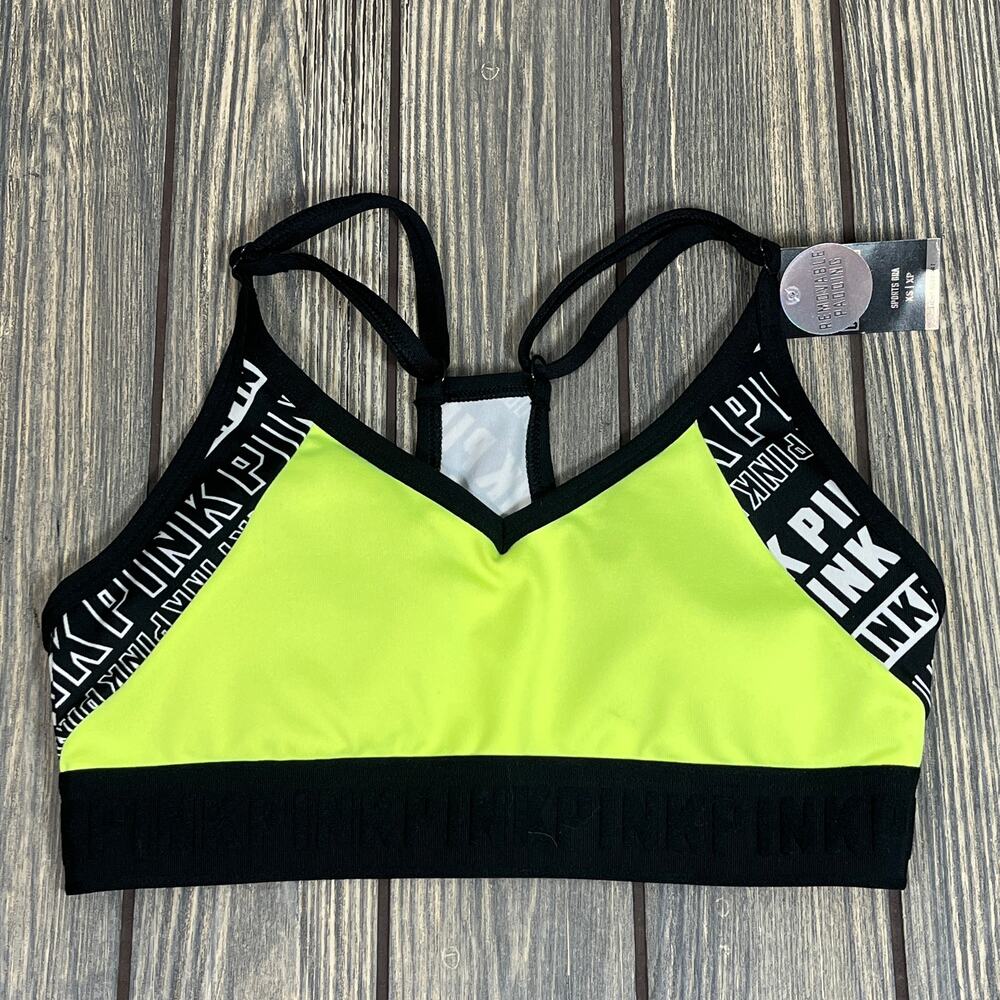 Victoria Secret Pink Ultimate Sports Bra Light Support Padded XS Stretch Yellow